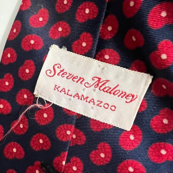 Steven Maloney Kalamazoo Custom‎ Made Silk Tie Red Floral & Navy - Picture 2 of 6